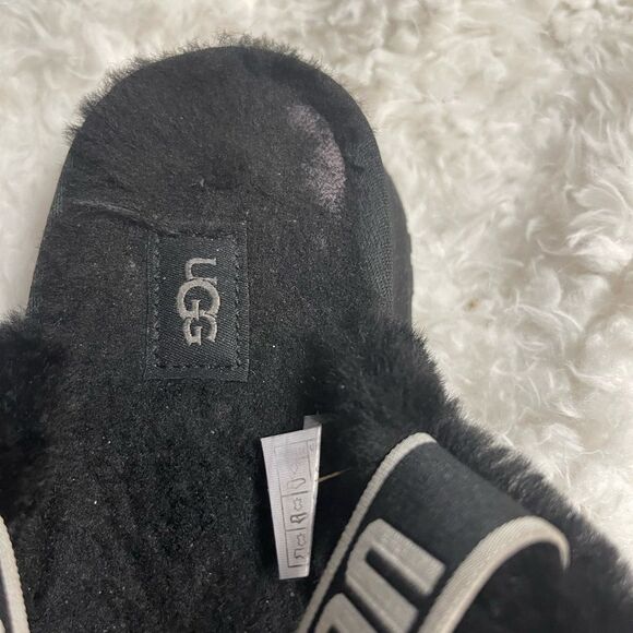 UGG Disco platform Cross Genuine Shearling Fuzzy Black Slide Sandals SZ10 . - Picture 12 of 16